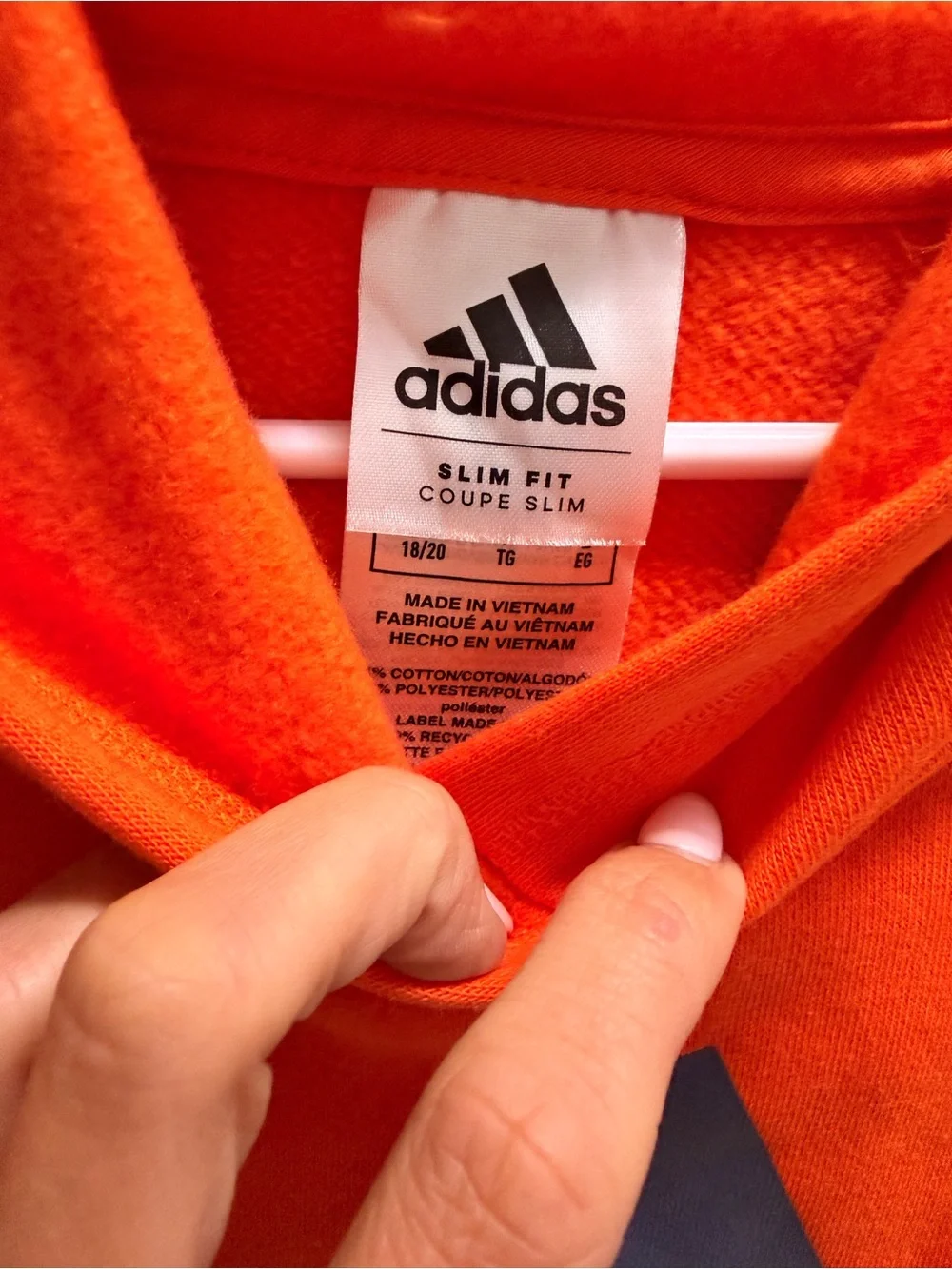 adidas Men's Bright Orange Crewneck Hoodie with Navy Logo